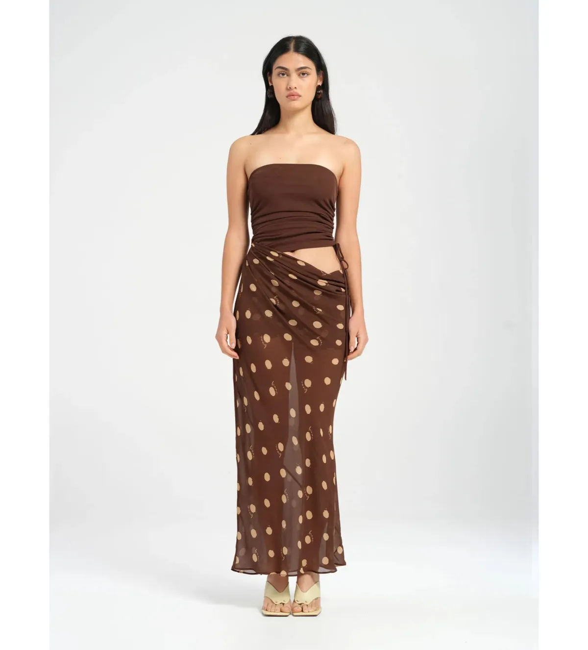 BENNI Roscoe Maxi Dress Espresso Polka Dot Size AU 8 - Image 1