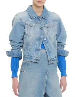 Victoria Beckham Padded Denim Jacket Pale Blue Wash Size for rent on The Volte - image 4