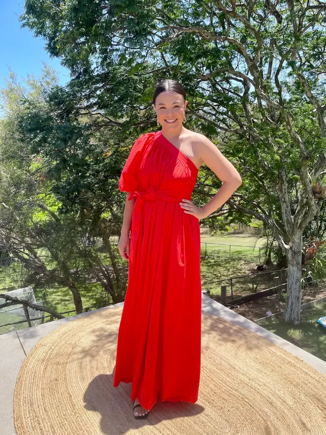 Oroton One Shoulder Dress in True Red Size 12 for rent on The Volte - main image