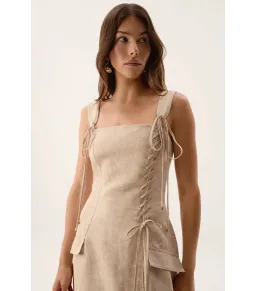 Aje Morgan Midi Dress Dune Beige Size 8/S for rent on The Volte - image 5