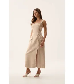 Aje Morgan Midi Dress Dune Beige Size 8/S for rent on The Volte - image 3