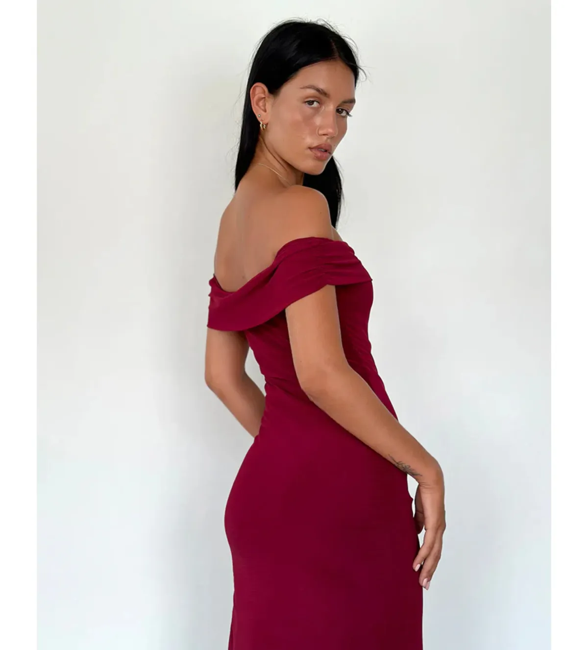 Motel Rocks Tarna Bardot Mesh Maxi Dress in Burgundy Size S / AU 10 - Image 4