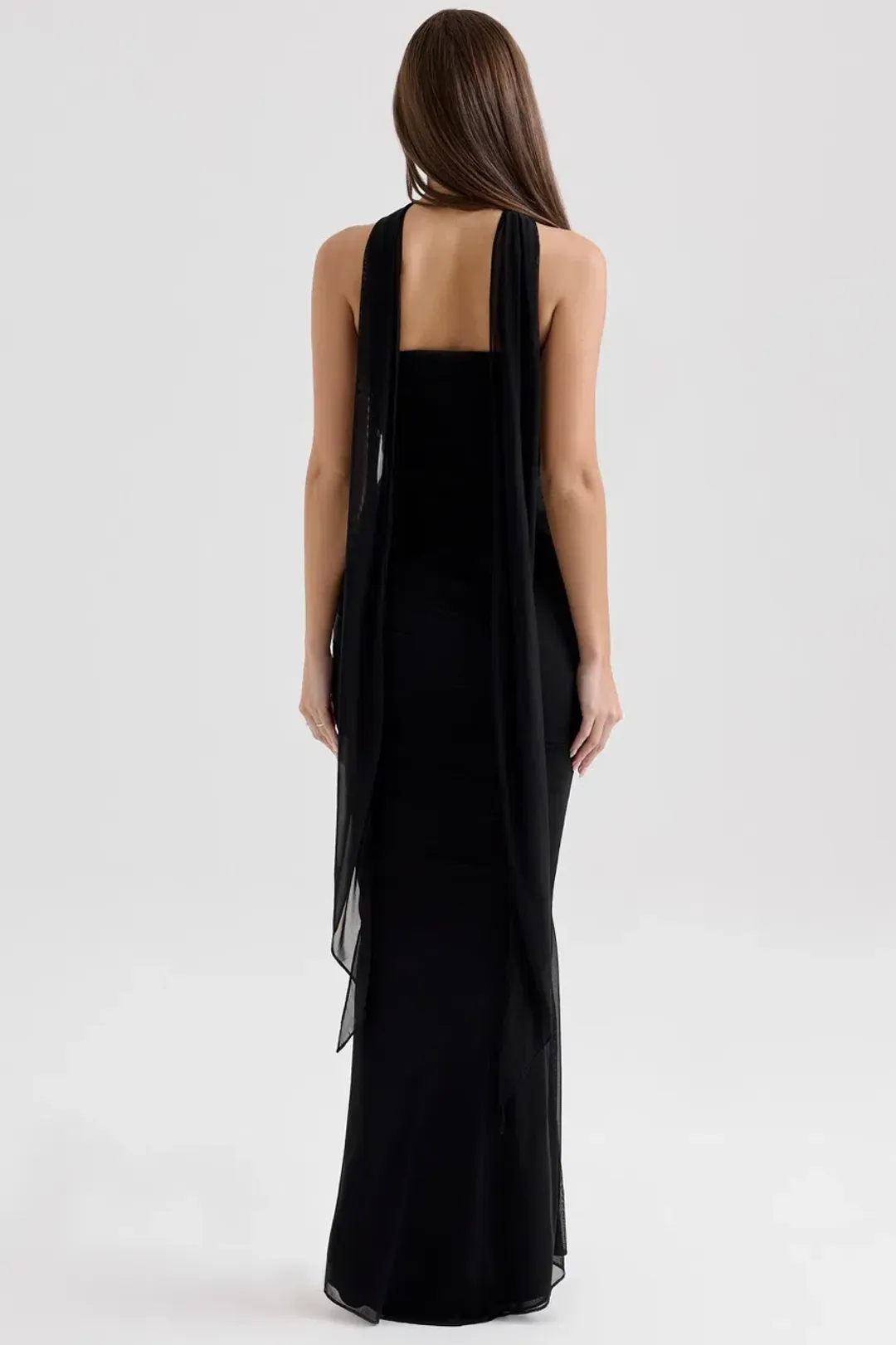 House of CB Black Hallie Strapless Corset With Neck Scarf & Cassidy Fluted Hem Maxi Skirt Set Size in Black XS / AU 6 for rent on The Volte - main image