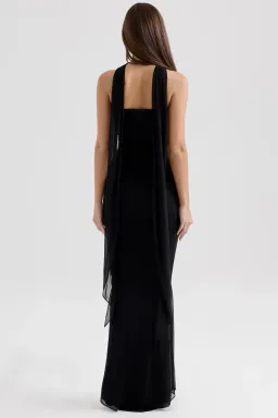 House of CB Black Hallie Strapless Corset With Neck Scarf & Cassidy Fluted Hem Maxi Skirt Set Size in Black XS / AU 6 for rent on The Volte - image 3