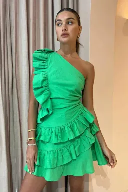 By Nicola Adrift Frill Mini Dress Green Size 8 for rent on The Volte - image 2