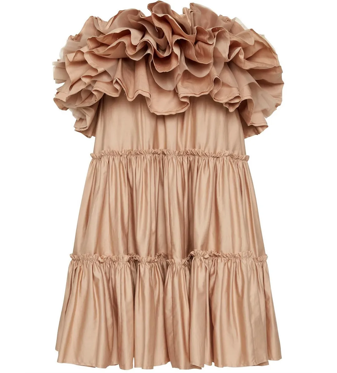 Aje Allure Tiered Ruffle Mini Dress in Beige Size 8 for rent on The Volte - main image