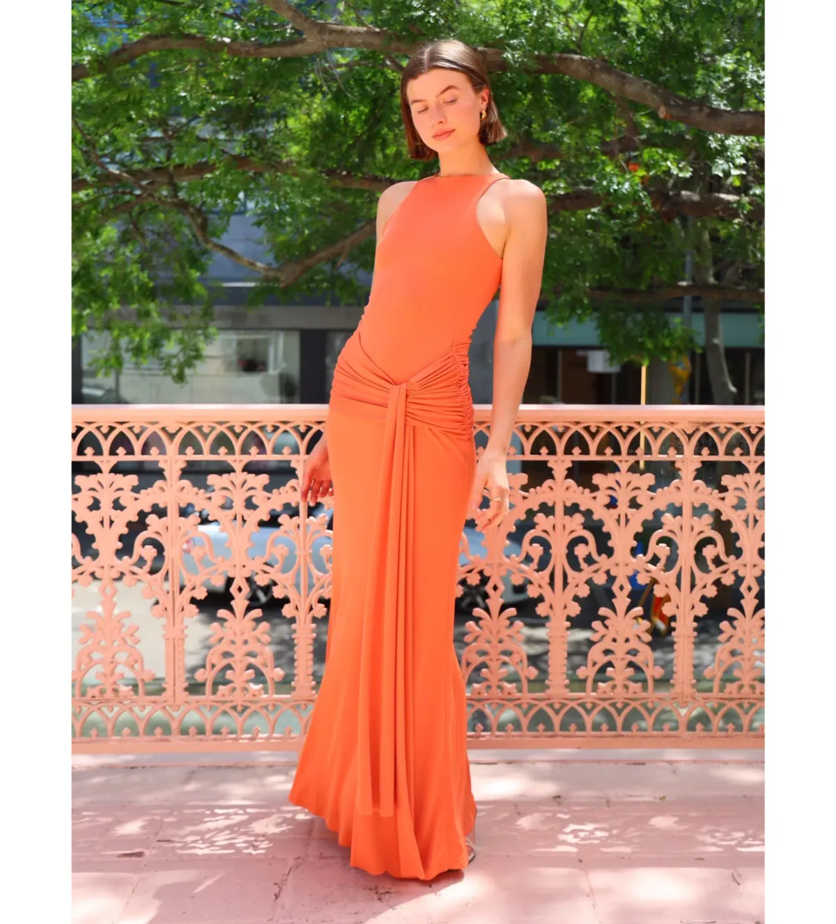 By Nicola Charli Racerback Sarong Dress in Sunset Size S / AU 8 - Image 1