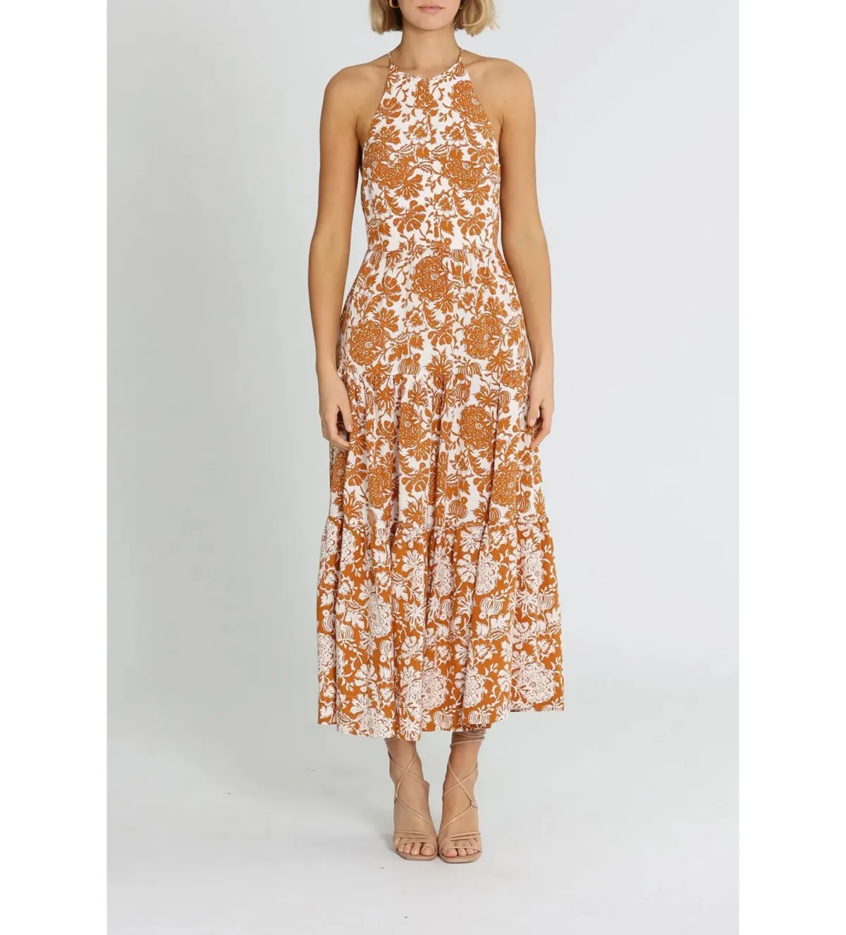 Shona Joy Vitoria Halter Midi Dress Orange Size 8 - Image 1
