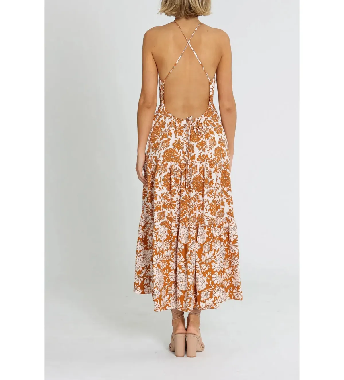 Shona Joy Vitoria Halter Midi Dress Orange Size 8 - Image 2