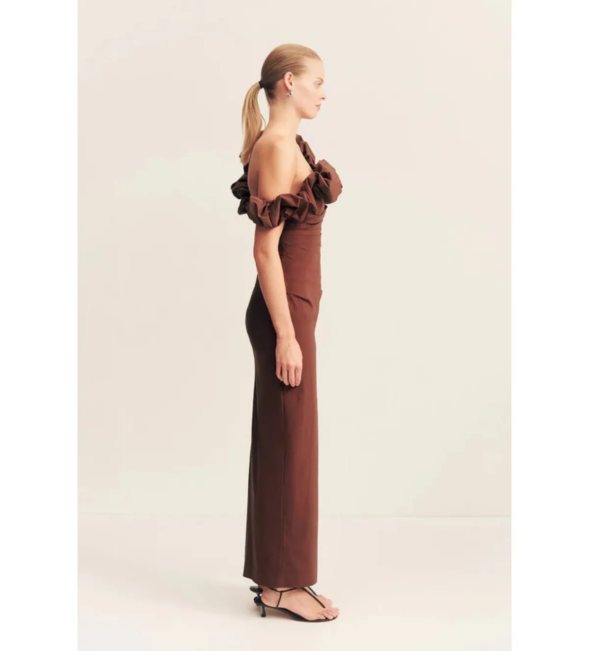 Shona Joy Cambell Ruffle Draped Maxi in Espresso Size 8 - Image 3
