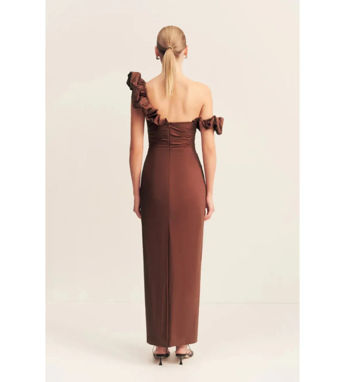 Shona Joy Cambell Ruffle Draped Maxi in Espresso Size 8 - Image 4