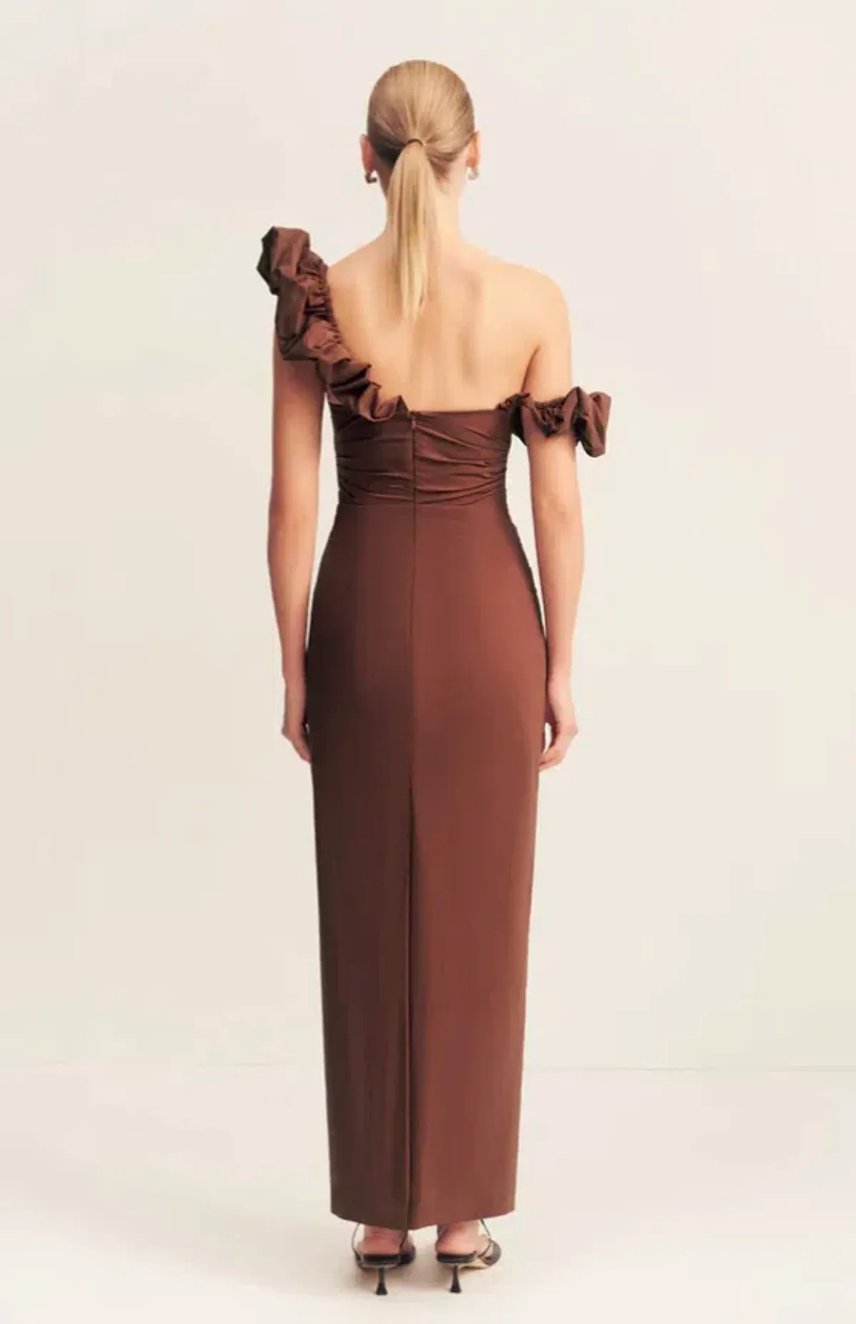 Shona Joy Cambell Ruffle Draped Maxi in Espresso Size 10 - Image 2