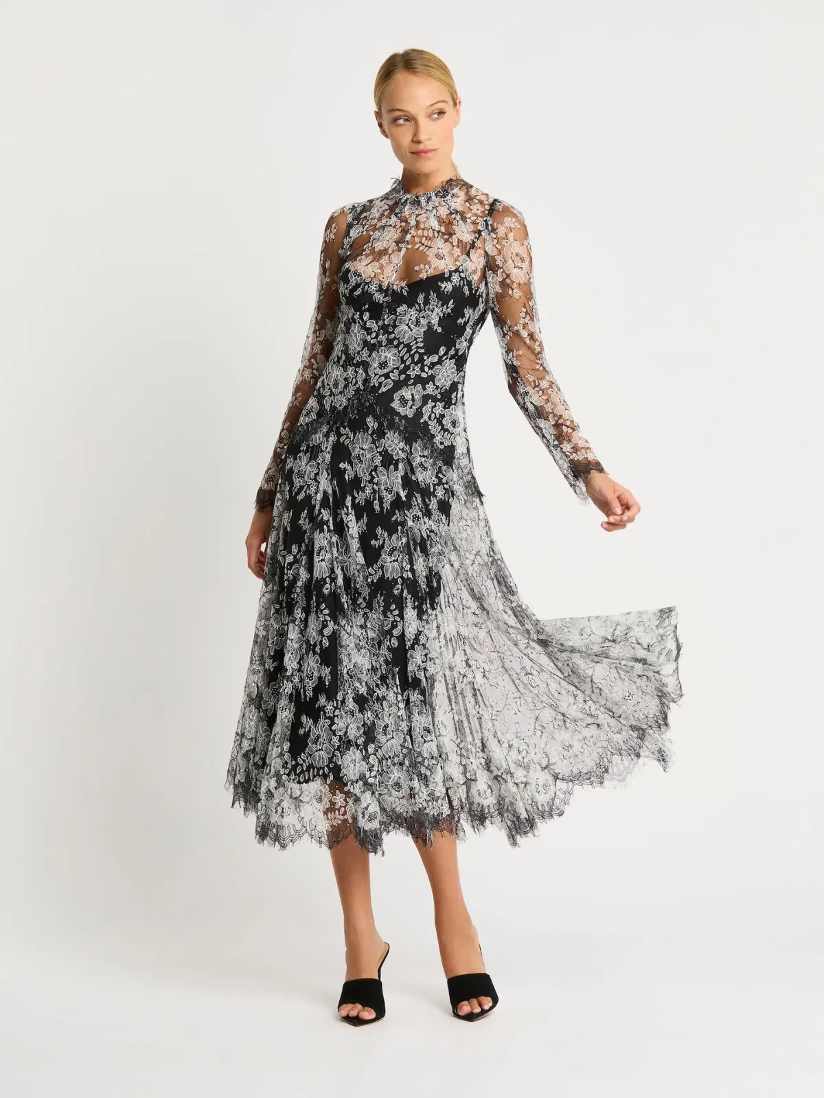Moss & Spy Melody Midi Dress in Black/Ivory Size AU 14 for rent on The Volte - main image
