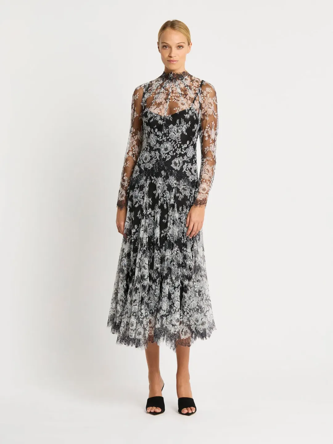 Moss & Spy Melody Midi Dress in Black/Ivory Size AU 14 for rent on The Volte - main image