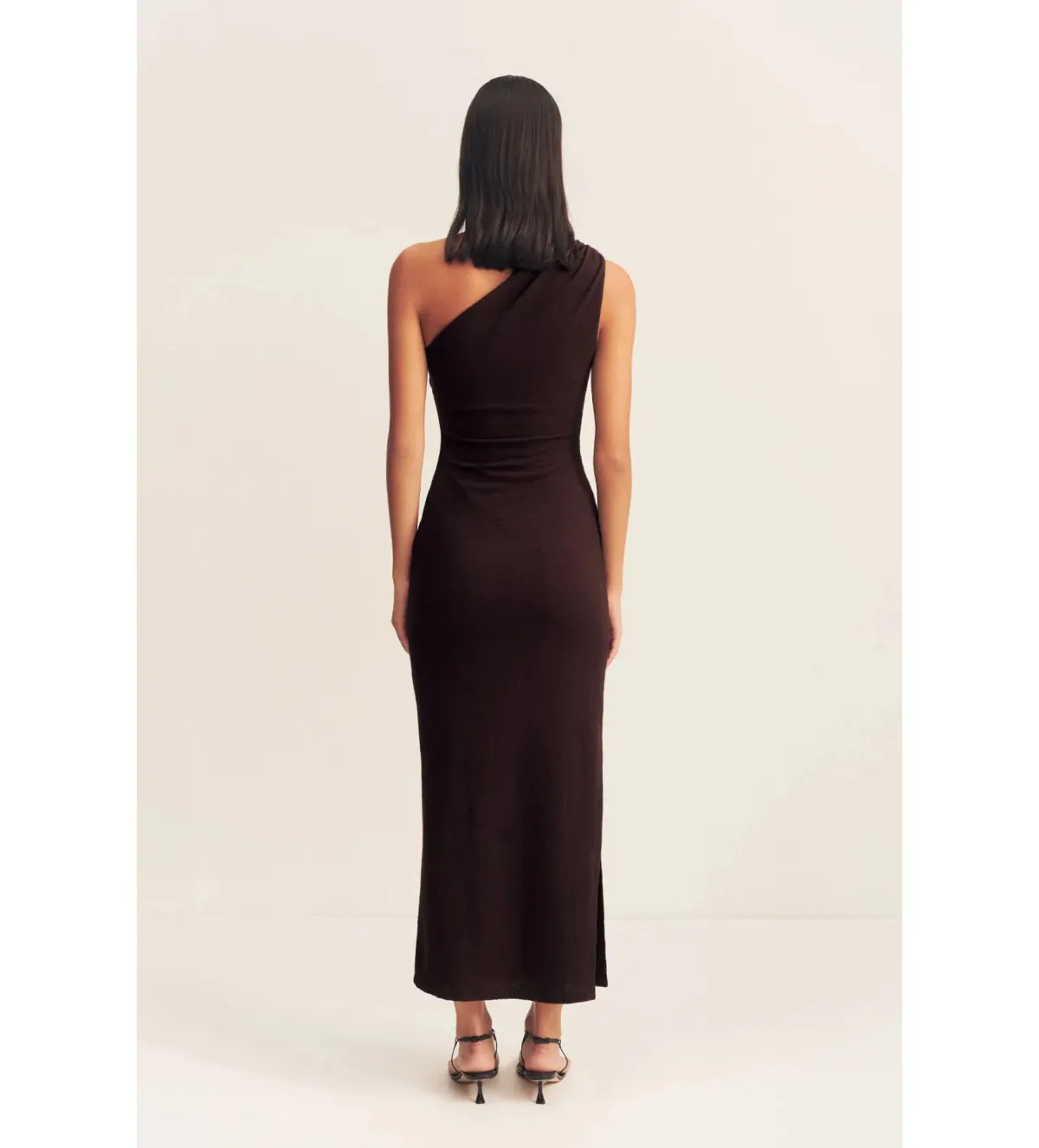 Shona Joy Beau Gathered Asymmetrical Midi Dress in Espresso Size XS / AU 6 - Image 4