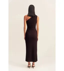 Shona Joy Beau Gathered Asymmetrical Midi Dress in Espresso Size XS / AU 6 for rent on The Volte - image 4
