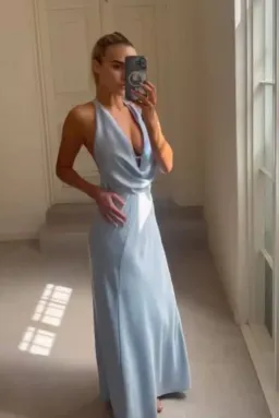 Manning Cartell Charmed Cowl Slip Maxi Dress Dove Blue Size 10 for rent on The Volte - image 1