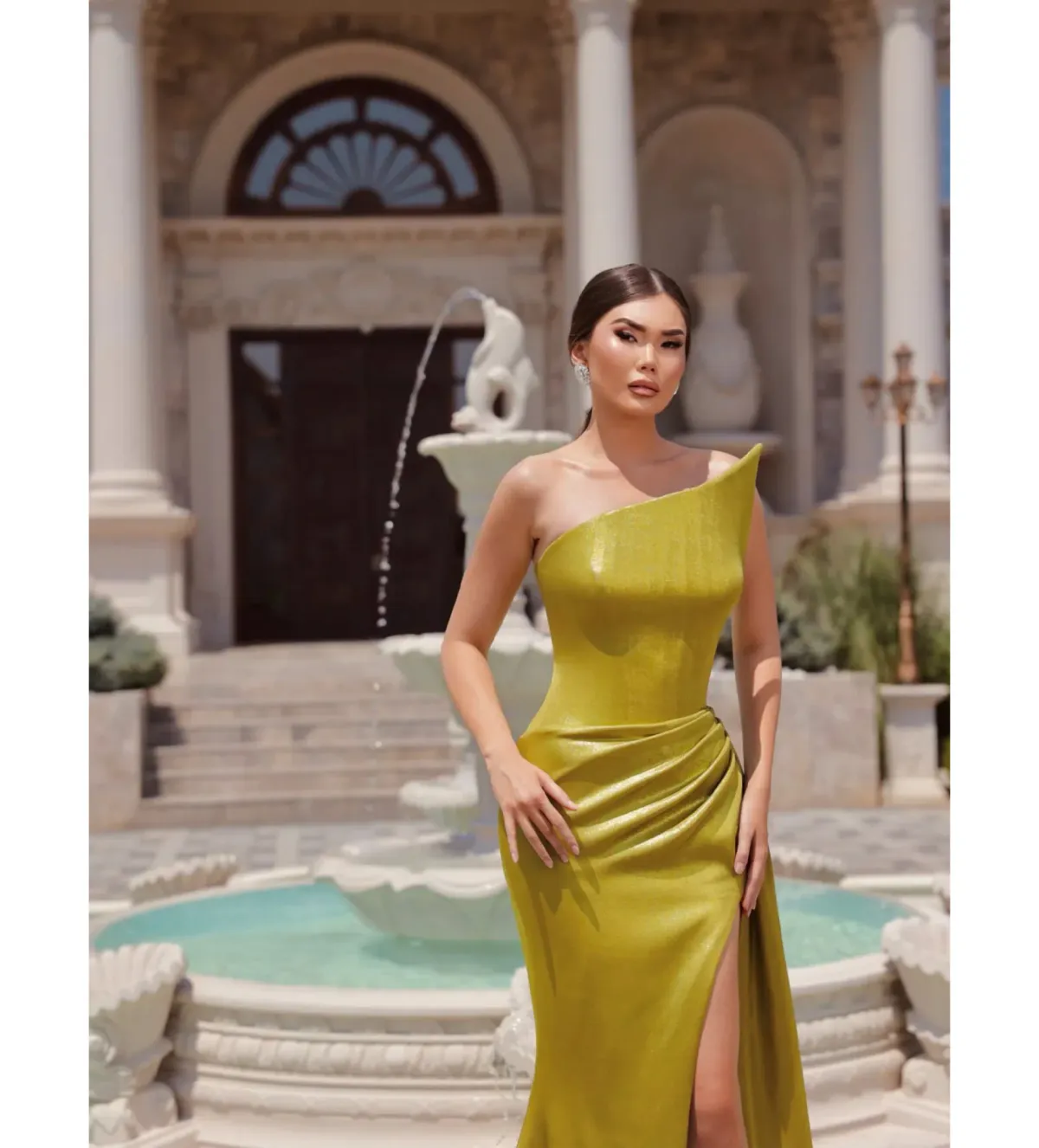 Vlora & Kaltrina Elysium Bexley Maxi Gown Olive Green Size 10 - Image 2