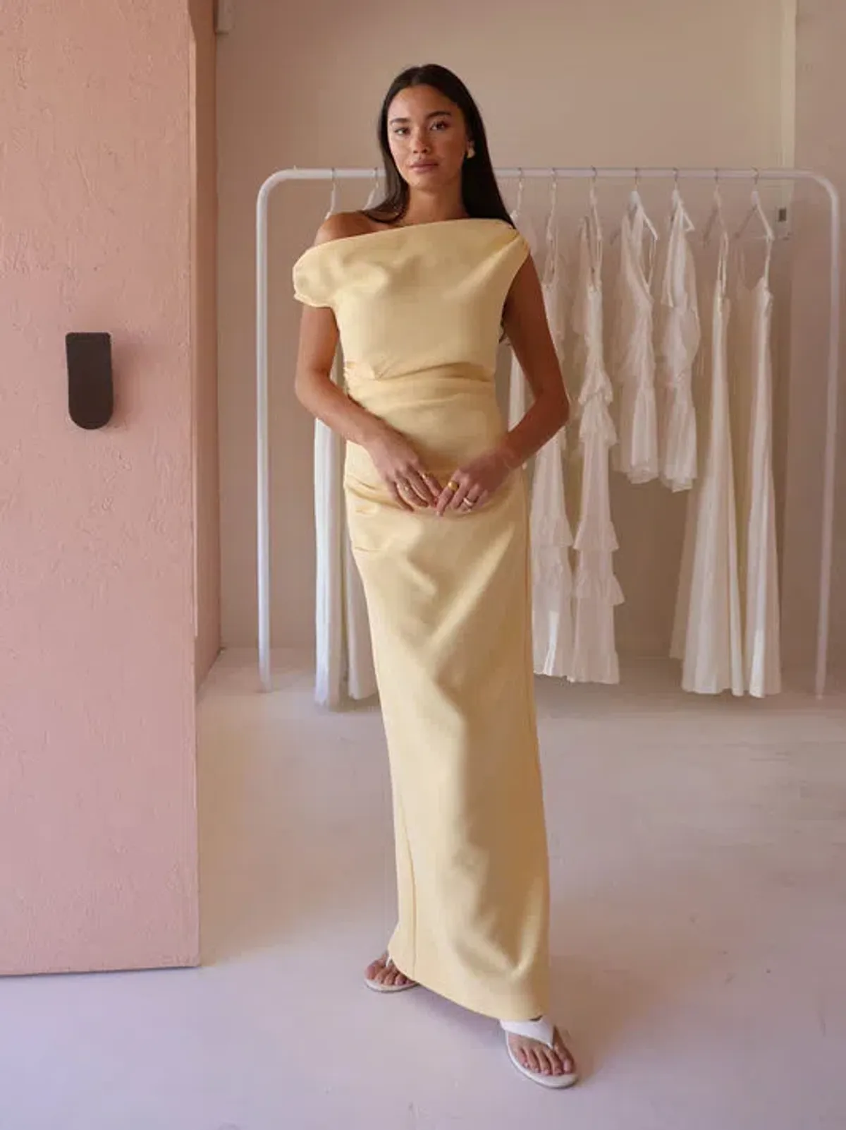 By Nicola Vivian Crepe Maxi Dress in Lemon Yellow Size 14 - Image 2