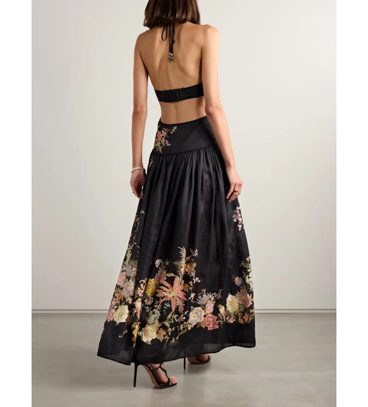 Zimmermann Tallow Halter Midi Dress Black Multi Floral Size 1/10 - Image 2