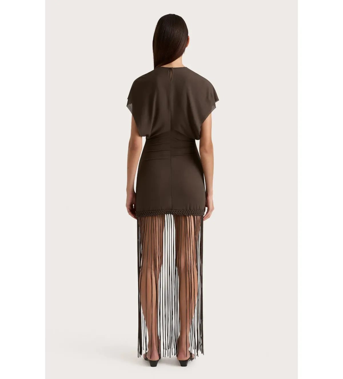 Faithfull the Brand Brita Fringe Mini Dress Chocolate Brown Size 10/M - Image 3
