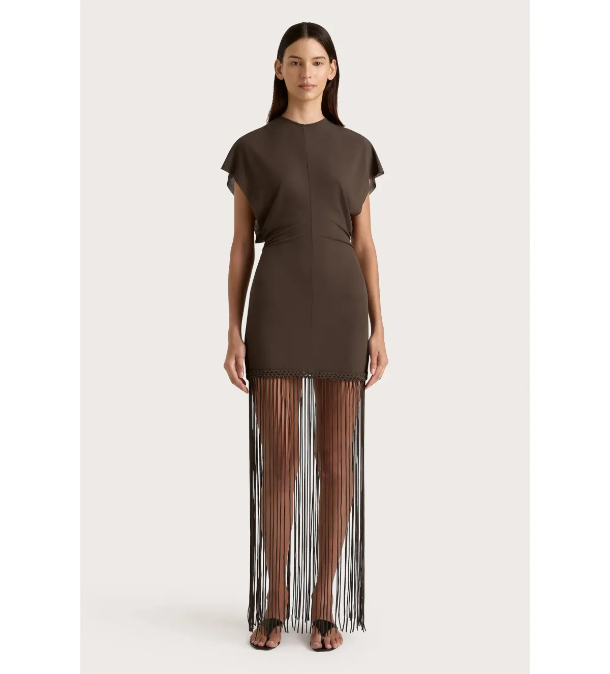 Faithfull the Brand Brita Fringe Mini Dress Chocolate Brown Size 10/M - Image 1