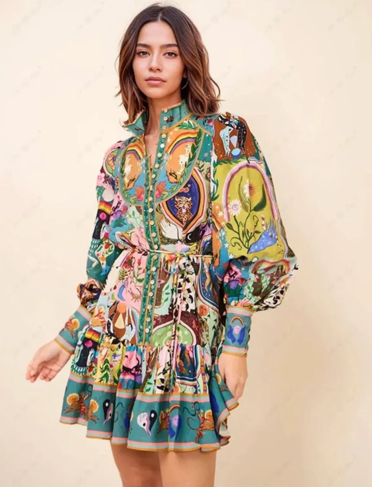 Alemais Evergreen Mini Dress in Multi Print Size AU 8 - Image 5