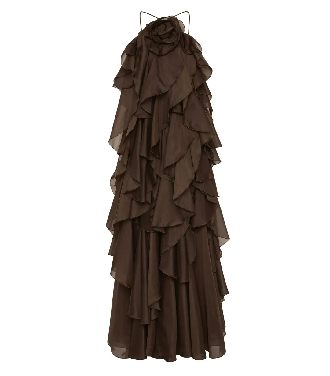 Aje Pandorea Layered Maxi Dress in Carob Size AU 14 for rent on The Volte - main image