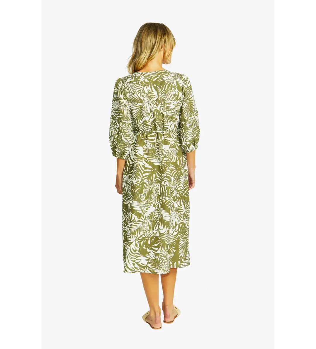 Ping Pong Flora V-Neck Button Midi Dress in Green Size 10/M for rent on The Volte - main image