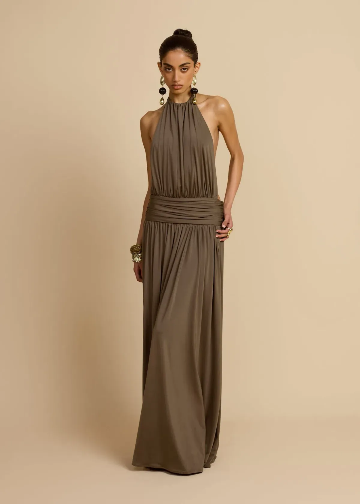 Arcina Ori Santina Maxi Dress Earthy Neutral Khaki Size S - Image 4