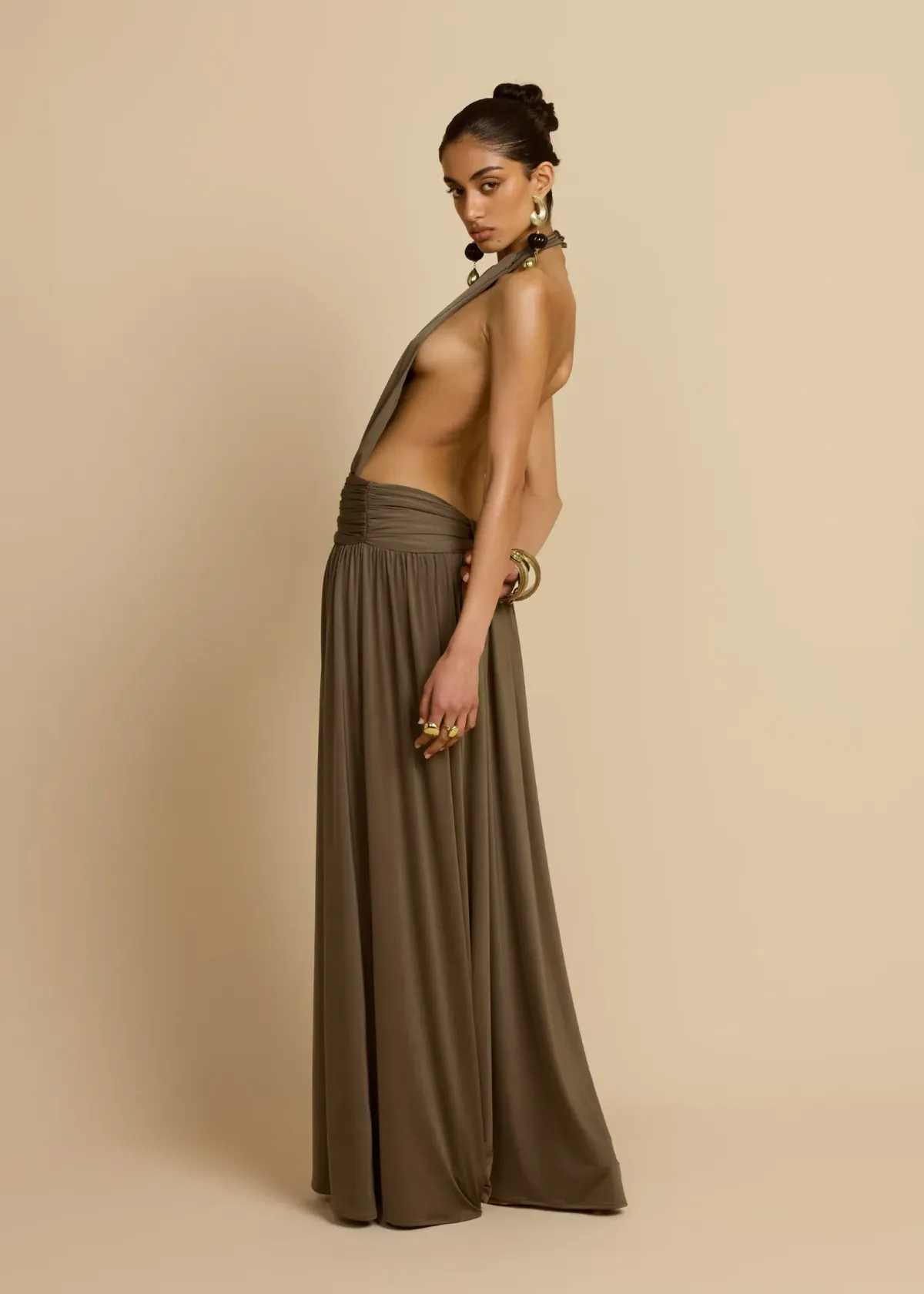 Arcina Ori Santina Maxi Dress Earthy Neutral Khaki Size S - Image 7