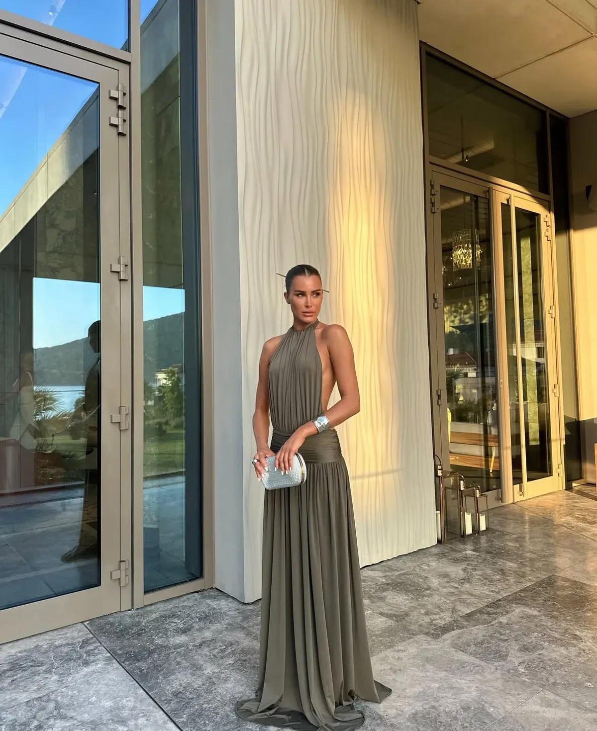 Arcina Ori Santina Maxi Dress Earthy Neutral Khaki Size S - Image 1