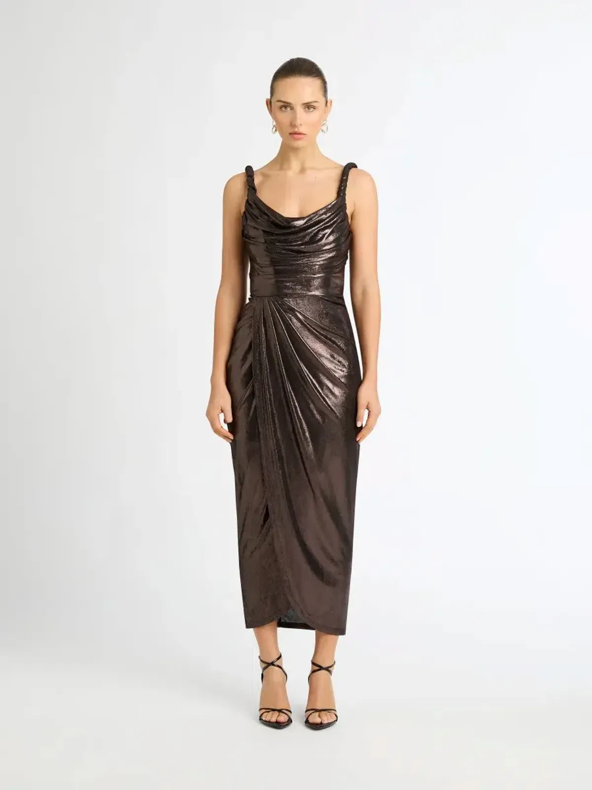 Sheike Celine Midi Dress Bronze Metallic Size 8 for rent on The Volte - main image