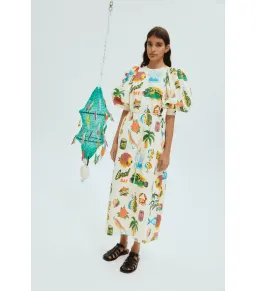 Alemais Samaki Puff Sleeve Midi Dress Print Size AU 6 for rent on The Volte - image 1