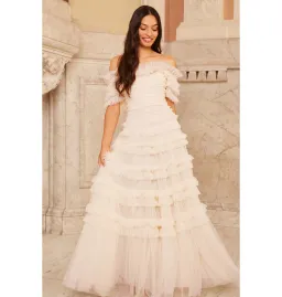 Needle and Thread Lisette Ruffle Off Shoulder Gown Champagne Size 6 for rent on The Volte - image 4