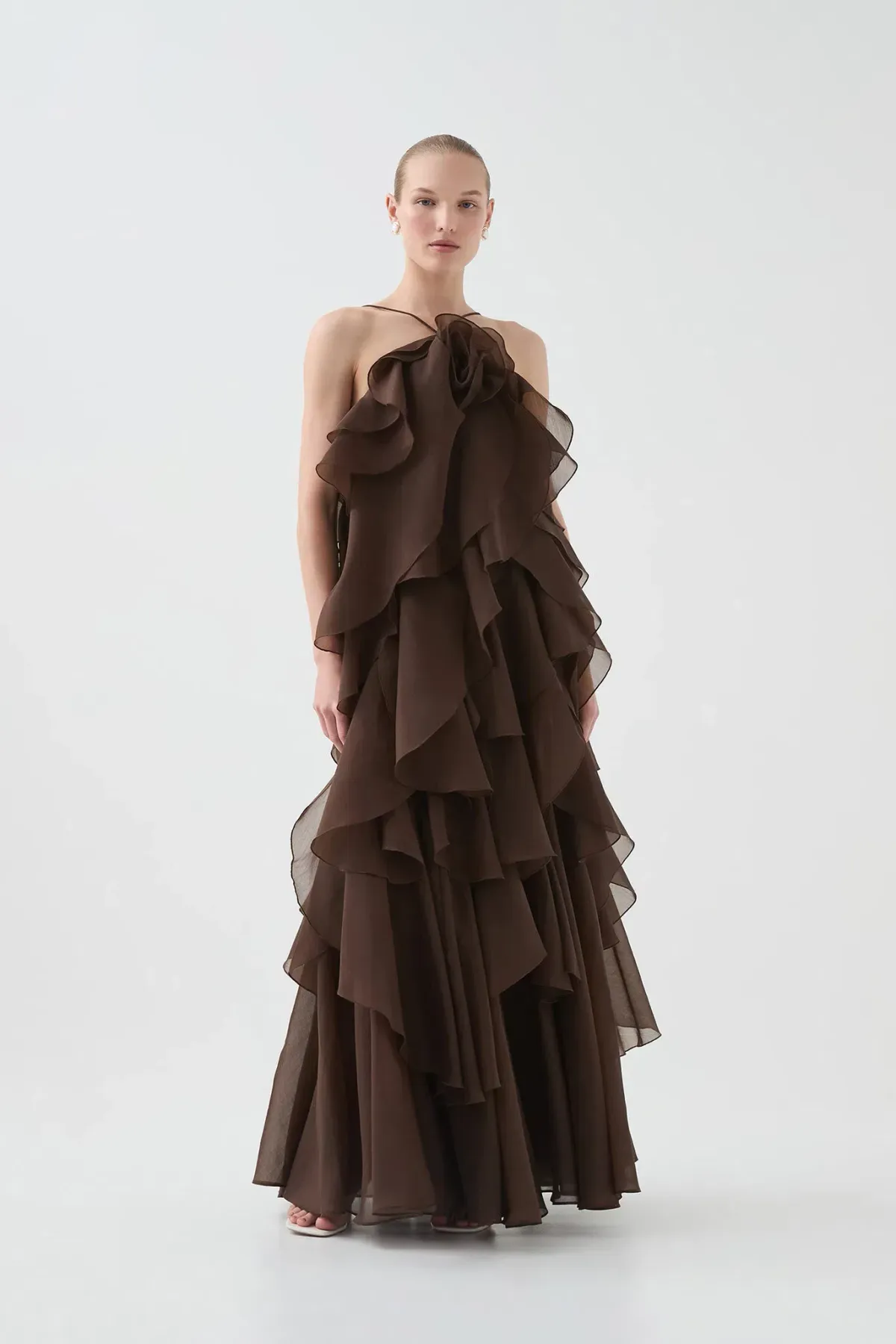 Aje Pandora Layered Dress Maxi Carob Size AU 6 for rent on The Volte - main image