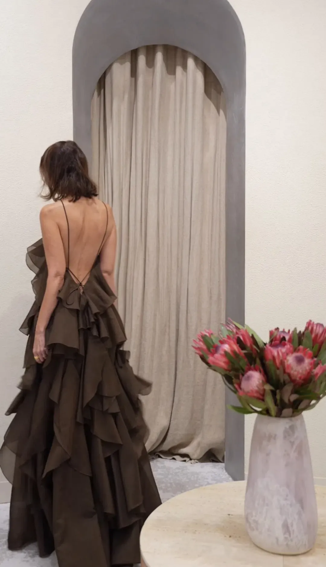 Aje Pandora Layered Dress Maxi Carob Size AU 6 for rent on The Volte - main image