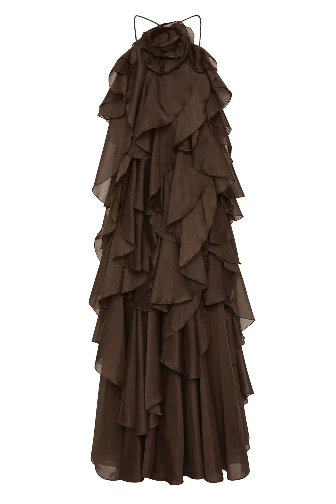 Aje Pandora Layered Dress Maxi Carob Size AU 6 for rent on The Volte - main image
