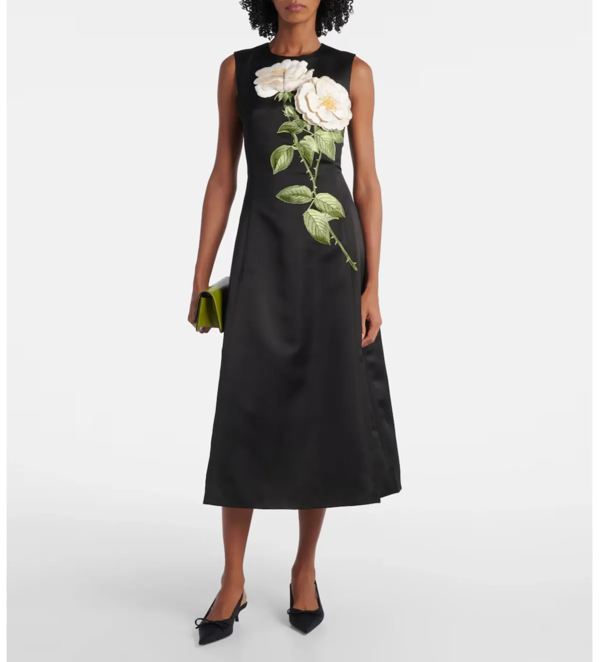 Leo Lin Cleo Midi Black Embellished White Rose Print Size 8 - Image 1