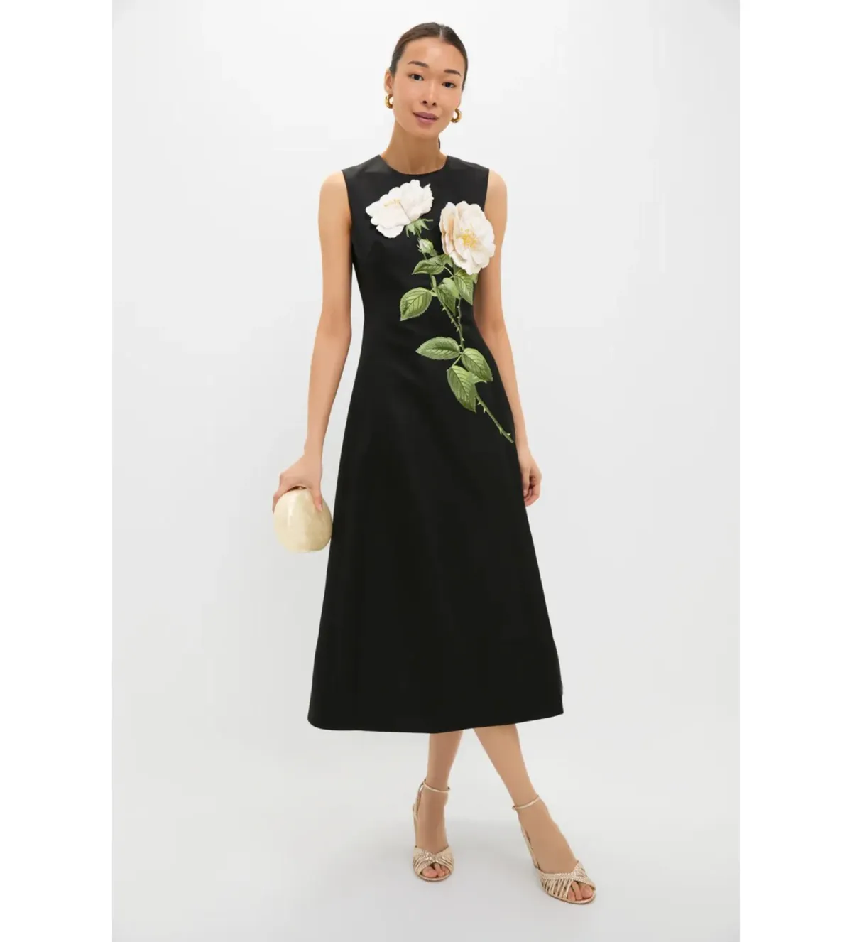 Leo Lin Cleo Embellished Sleeveless Midi Dress White Rose Print Size AU 14 - Image 1