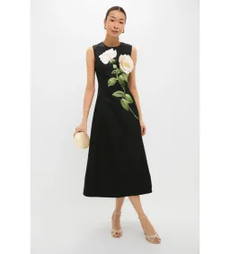 Leo Lin Cleo Embellished Sleeveless Midi Dress White Rose Print Size AU 14 for rent on The Volte - image 1