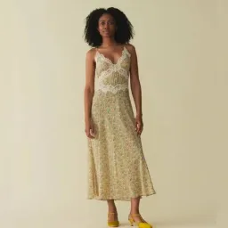 Doen Venus Corded Lace Trimmed Floral Silk Midi Dress Size AU 8 for rent on The Volte - image 2