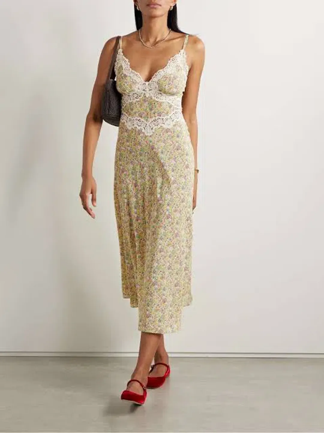 Doen Venus Corded Lace Trimmed Floral Silk Midi Dress Size AU 8 for rent on The Volte - main image