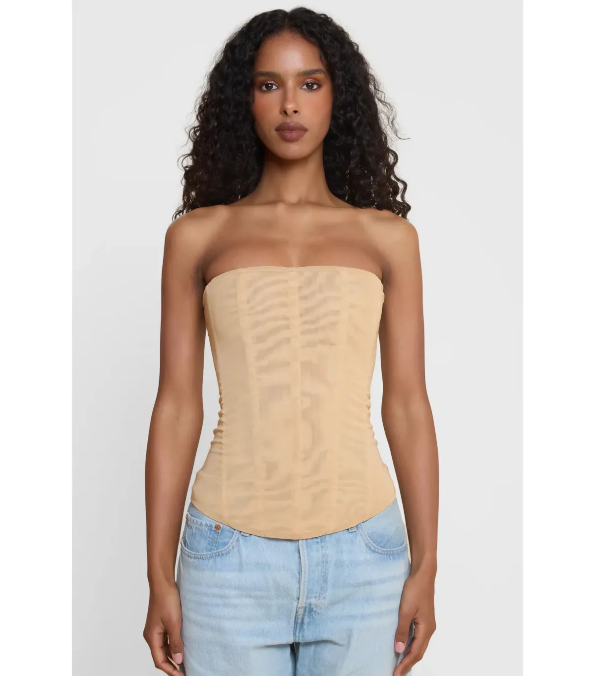 Leau Muse Mesh Corset Top in Tan Size XS/AU6 for rent on The Volte - main image