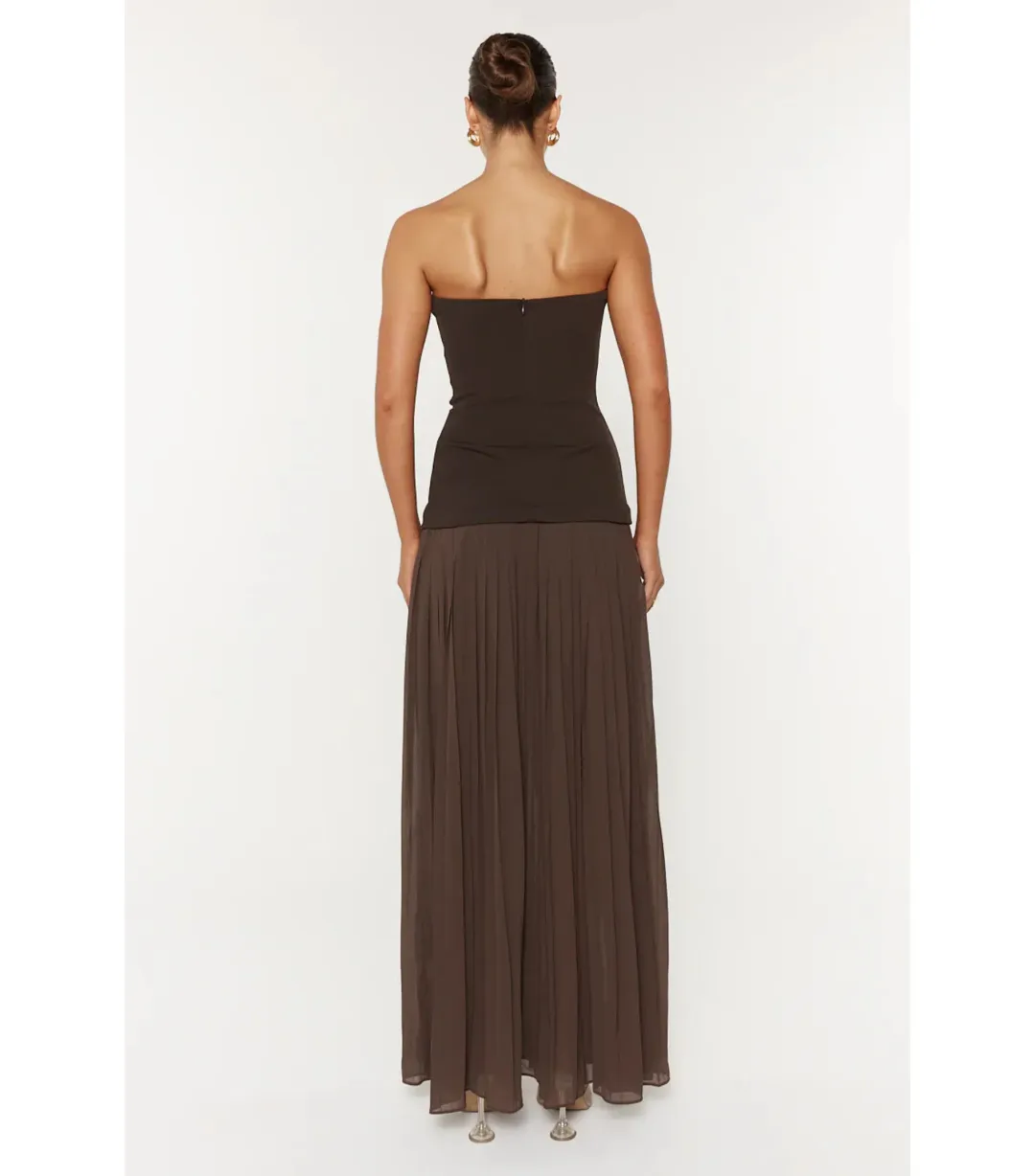 She is OLLÁ Nicolette Maxi Dress Espresso Size M/AU10 for rent on The Volte - main image