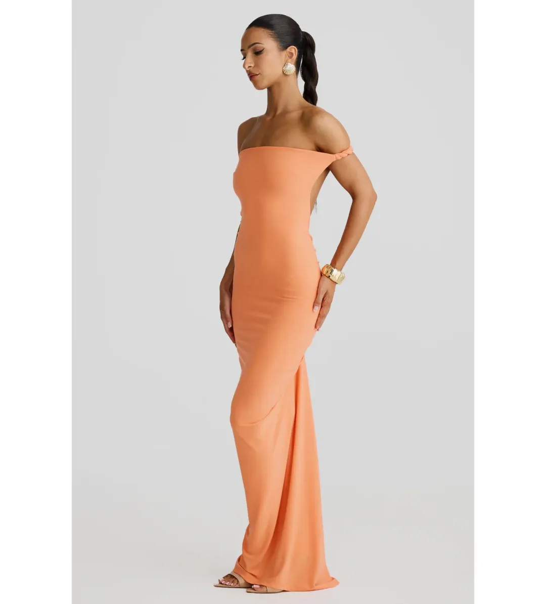Melani The Label Maia Maxi Dress in Papaya Size S AU 8 for rent on The Volte - main image