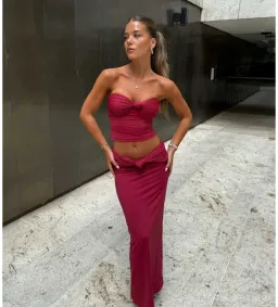 Sasha Therese Naya Top and Mila Maxi Skirt Set Cherry Red Size S AU 8 for rent on The Volte - image 1
