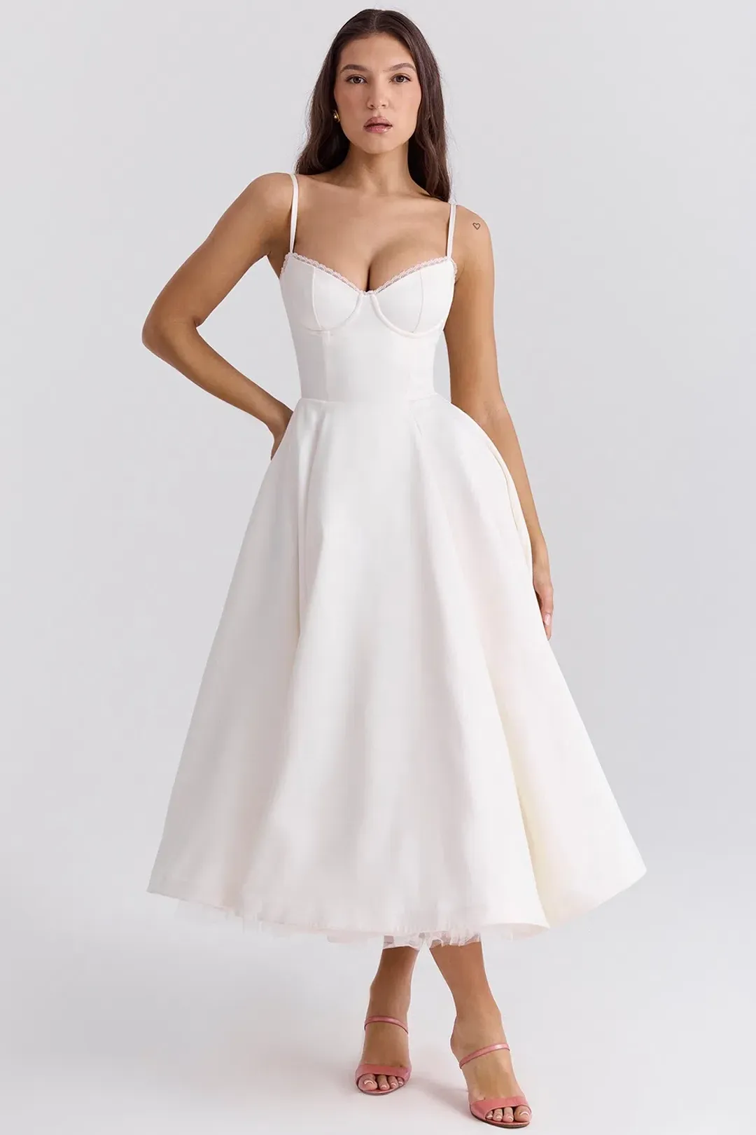 House of CB Mademoiselle White Tull Midi Dress Size AU 6 for rent on The Volte - main image