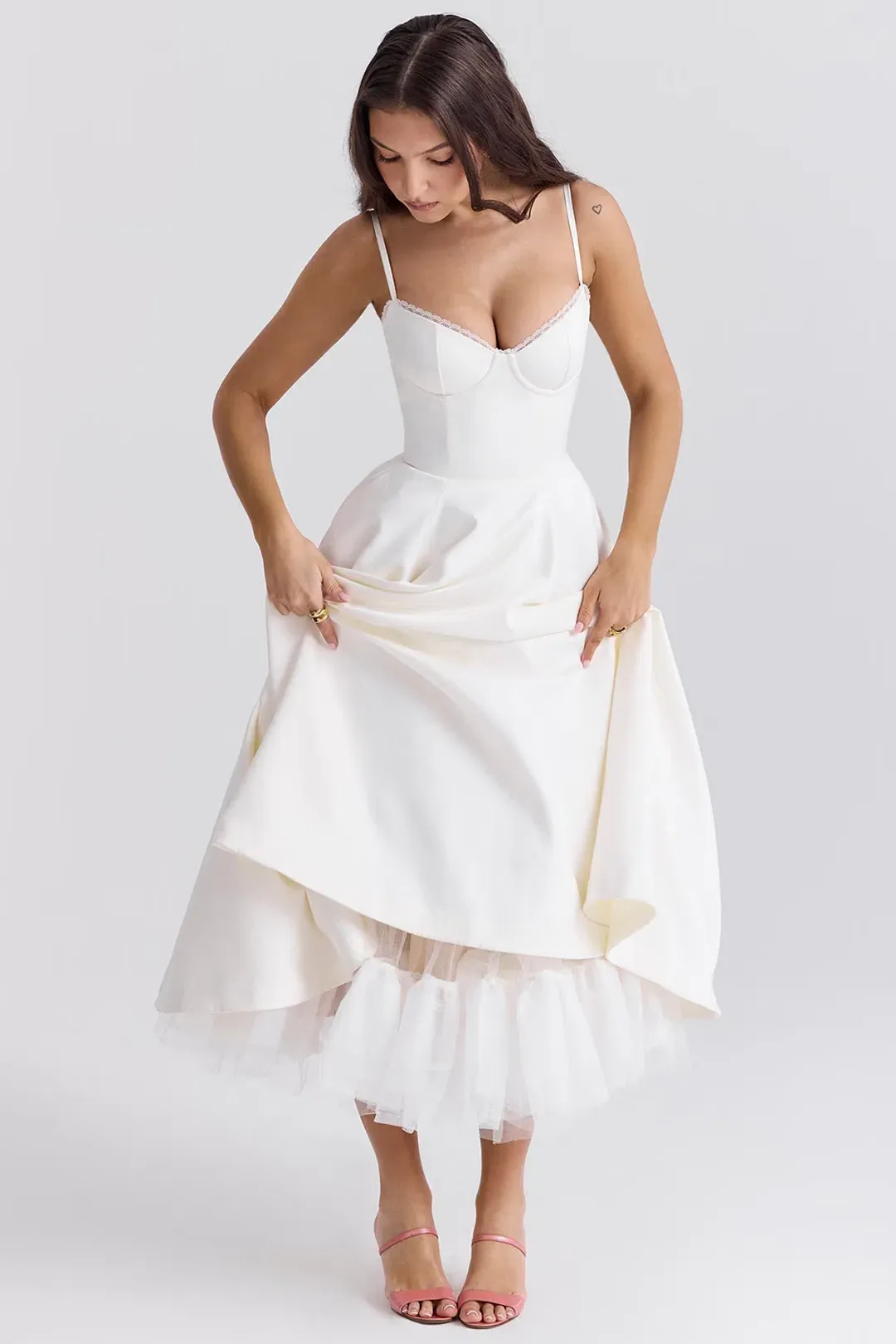 House of CB Mademoiselle White Tull Midi Dress Size AU 6 for rent on The Volte - main image