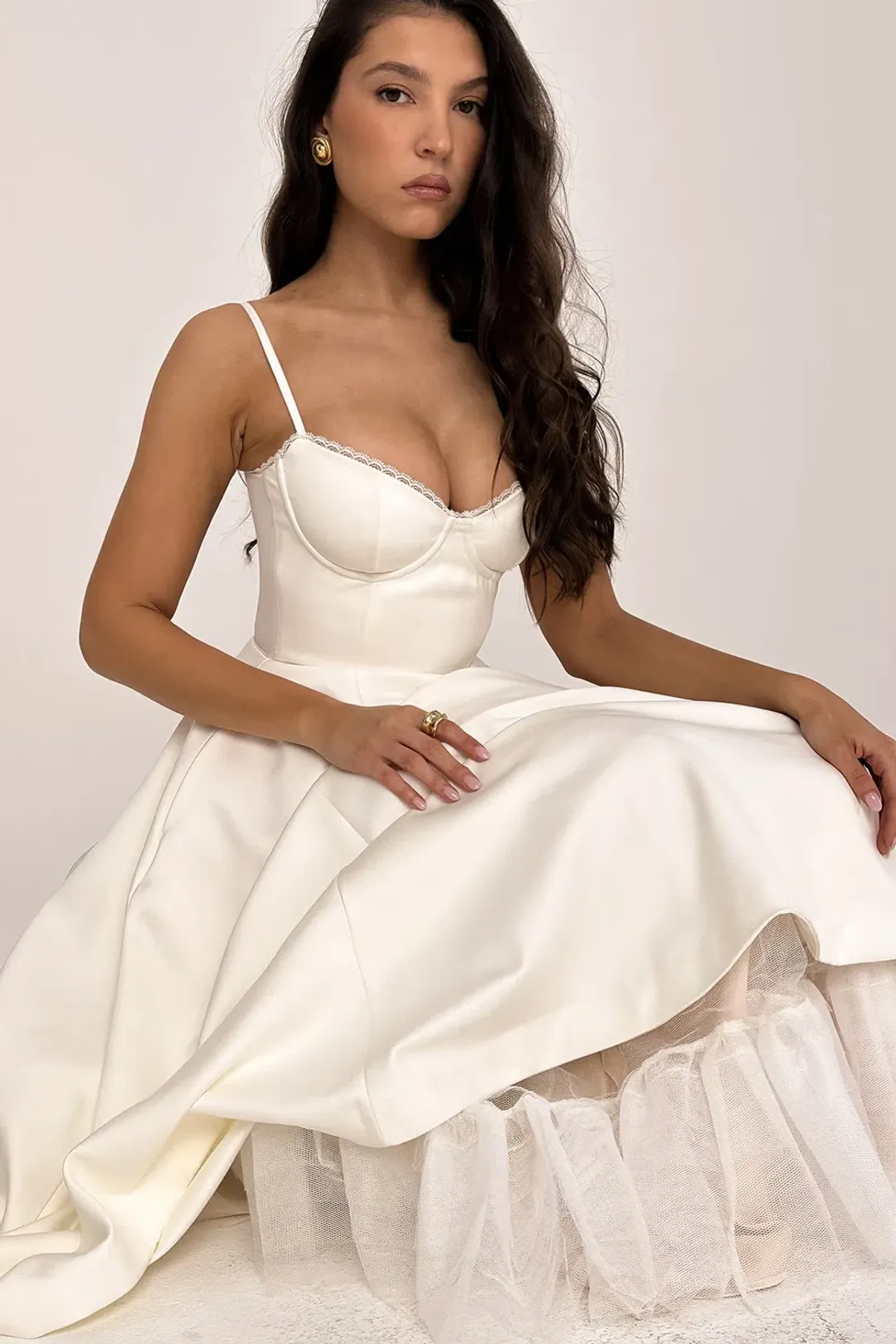 House of CB Mademoiselle White Tull Midi Dress Size AU 6 for rent on The Volte - main image